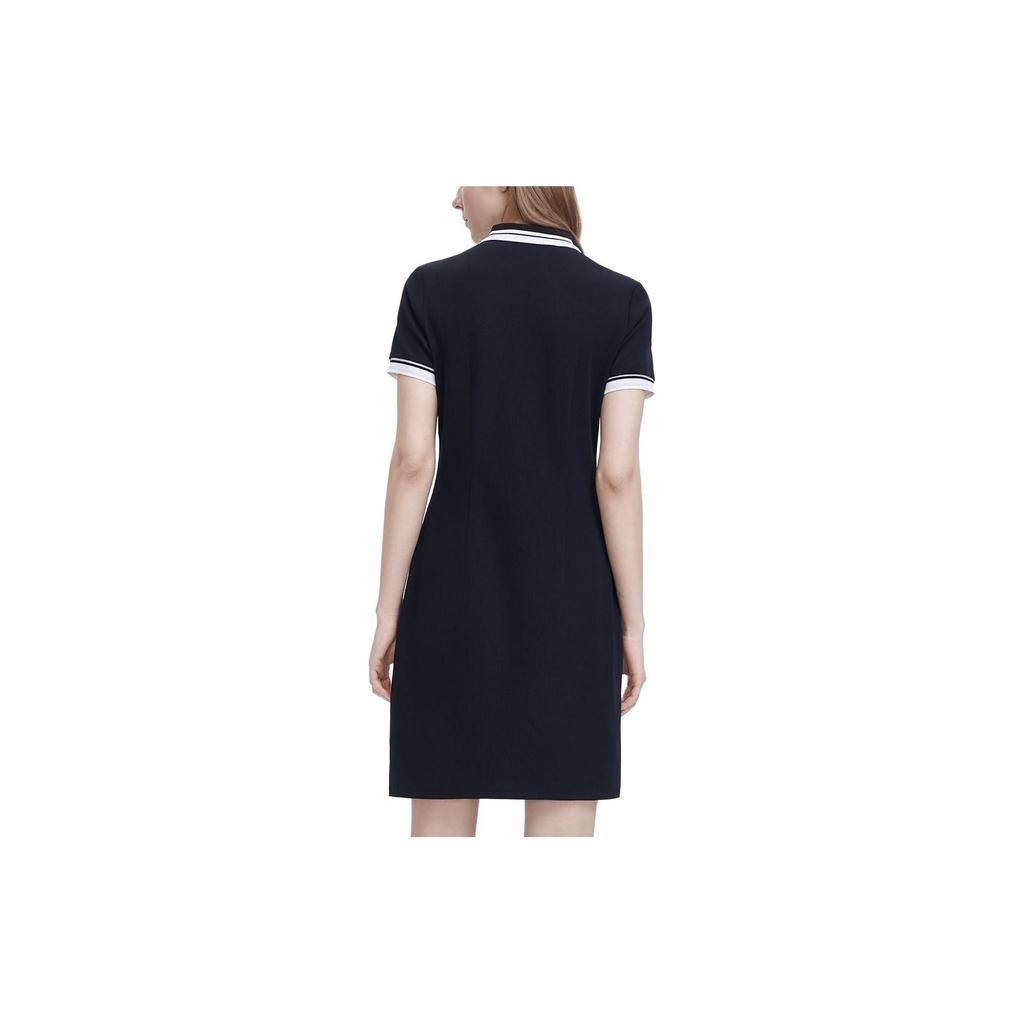 Fila Logo Embroidered Polo Neck Fashion Casual Knitted Short Sleeve Dress Women Dresses Black F11W328311ABK