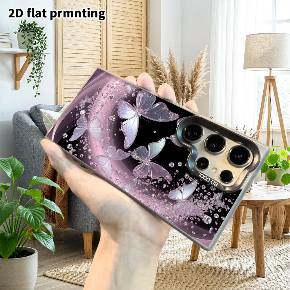 Phone Case: 2D Flat Samsung Galaxy A34 A35 M05 M06 S20 S22 S21 FE Plus 5G Protective Case, Couple Style, Black Base Crystal Butterfly, Christmas and H