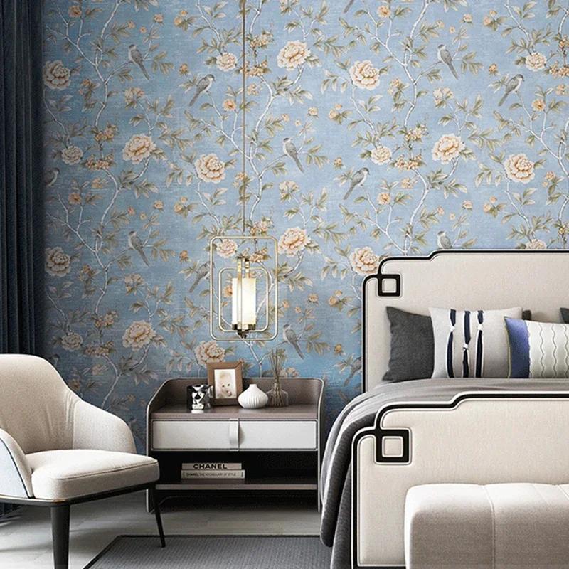

For Chinese Style Floral Wallpaper Classical Pastoral Flowers Birds Wall Paper Red Yellow Blue Chinoiserie Retro Girls Bedroom 10mx53cm