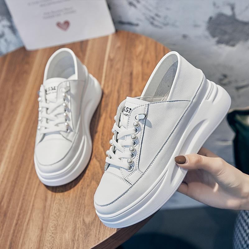Directly from the Manufacturer 2025 New Thick-soled Heightening Little White Shoes Women's Korean Version Ins Muffin Bottom One Pedal Casual Shoes