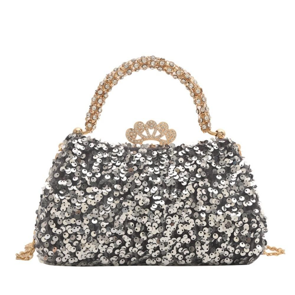 Fashion Shiny Sequin Sequin Handbag Gold Sequin Lock Buckle Party Handbag Nylon Lining Clutch Bag Party