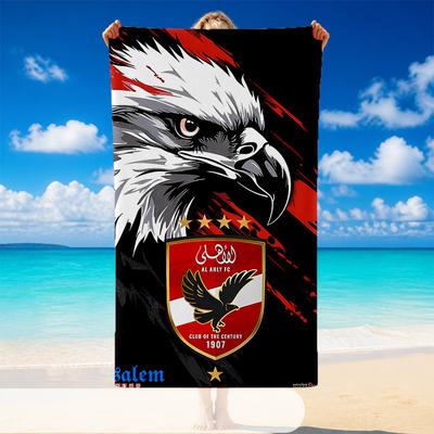 Quick Dry Beach Towel Al Ahly Pattern, Lightweight Absorbent Towel for Pool Beach Vacation Use