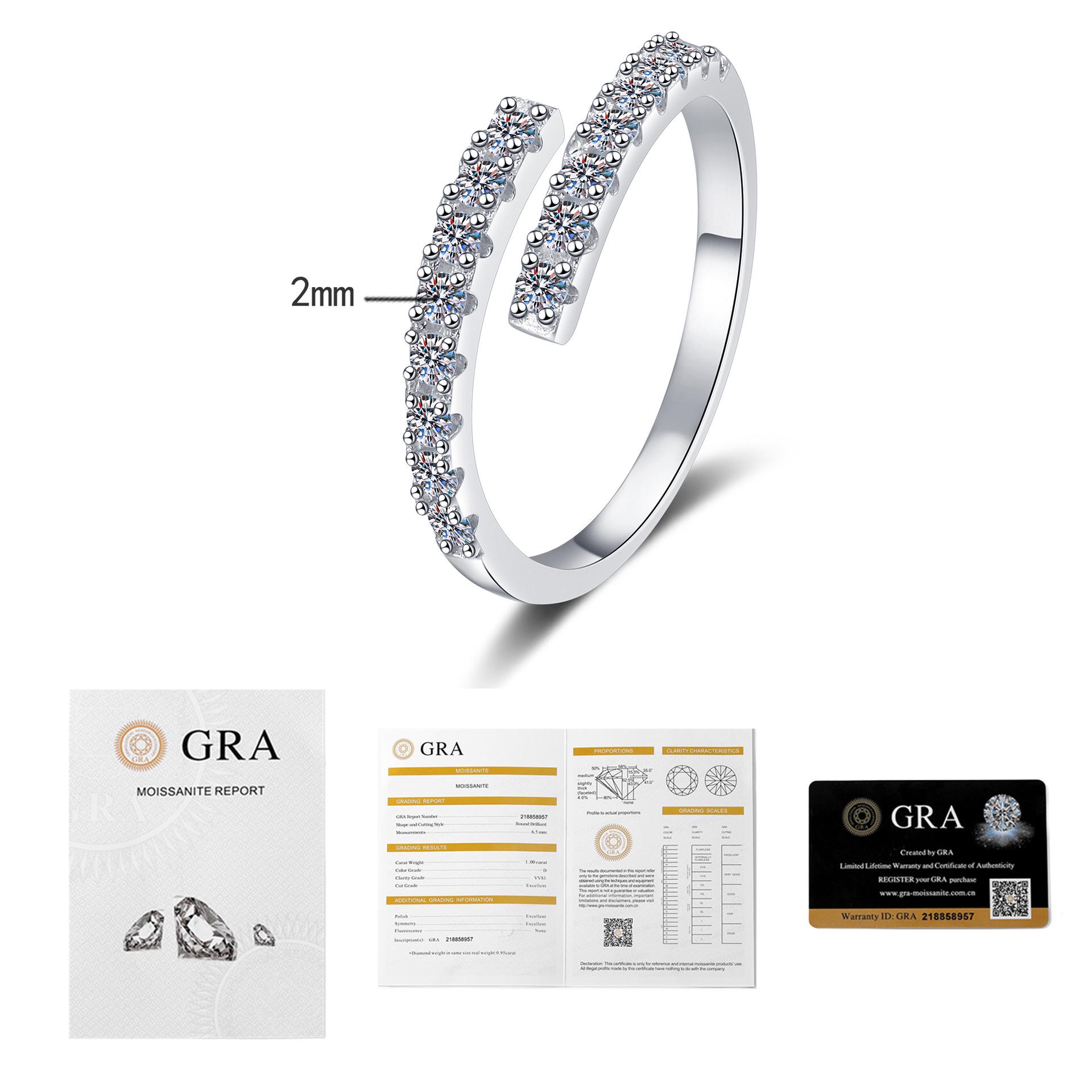 

Moissanite Diamond Open Adjustable Ring for Women - Fashionable, Simple, and Stylish Open Adjustable
