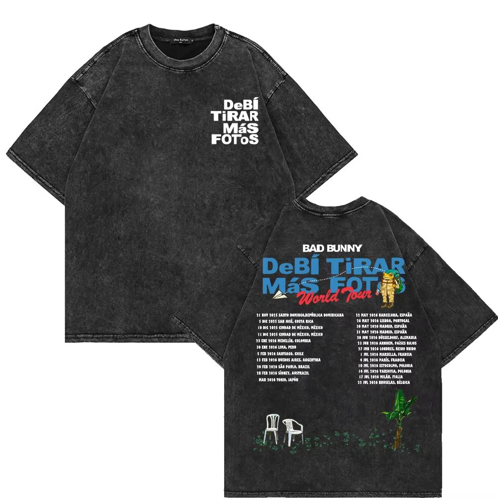 Rapper Bad Bunny Album Cover Print Tshirt Debi Tirar Mas Fotos Dtmf Washed Vintage High Quality T Shirt Men Wome Y2k Hip Hoptop