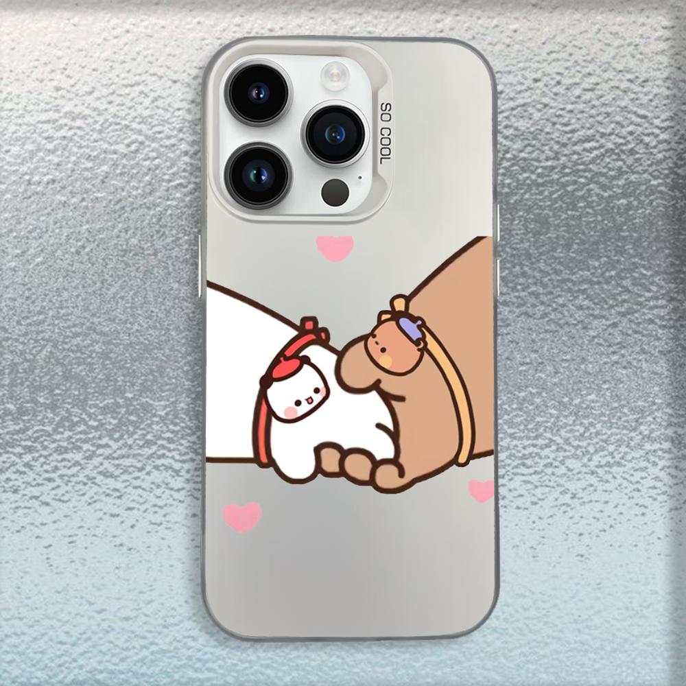 Sevimli BuBu DuDu Telefon Kılıfı iPhone 16,15,14,13,12,11,Mini,Pro,MAX İçin Beyaz Mat Darbeye Dayanıklı Kılıf