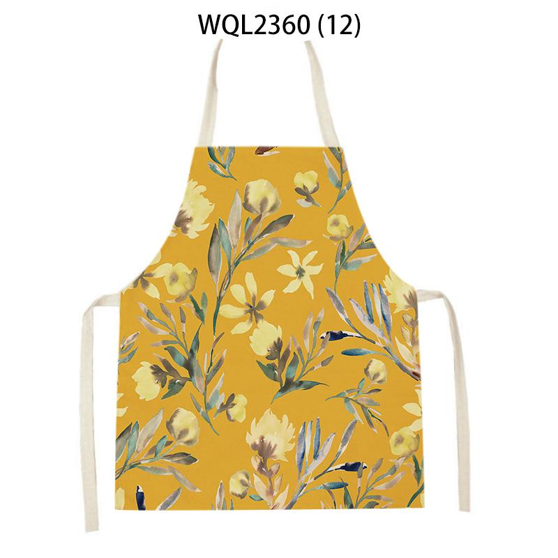 Flowers Pattern Kitchen Sleeveless Aprons Linen Bib Household Men Women Antifouling Clean Cooking Baking Waist Bib