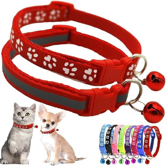 Pink Extra Small Dog Collar with Bell, 2-Pack Puppy Collar with Bells Reflective Kitten Cat Collars Adjustable Buckle for Tiny Little XS XSmall Small