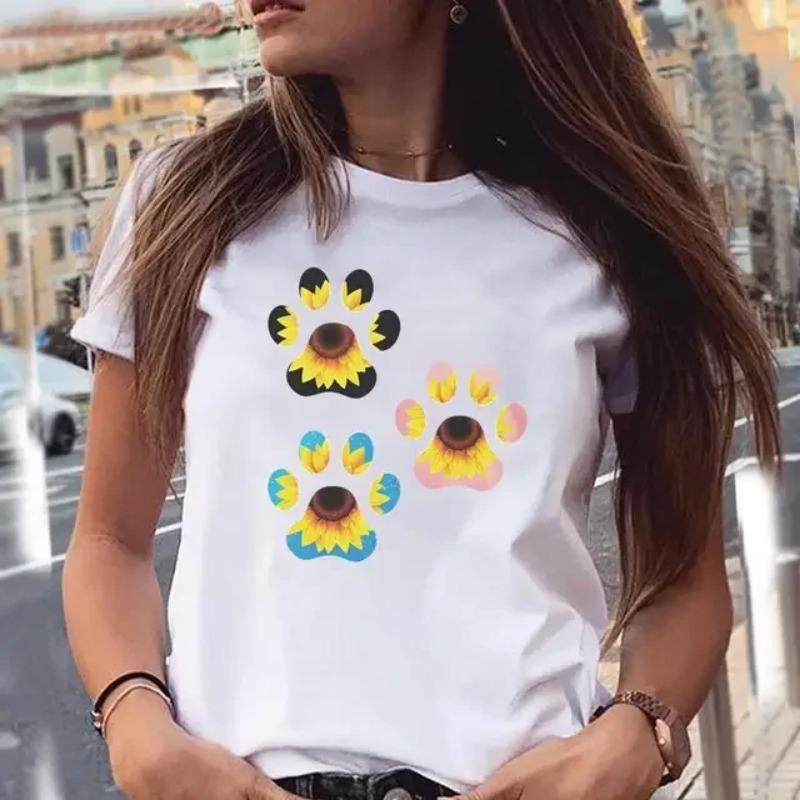 3D Printed Women T-shirts Dog Paw Cartoon Animal Pet Summer Graphic Print Female Stylish T Top Shirt Girl Tee T-Shirt