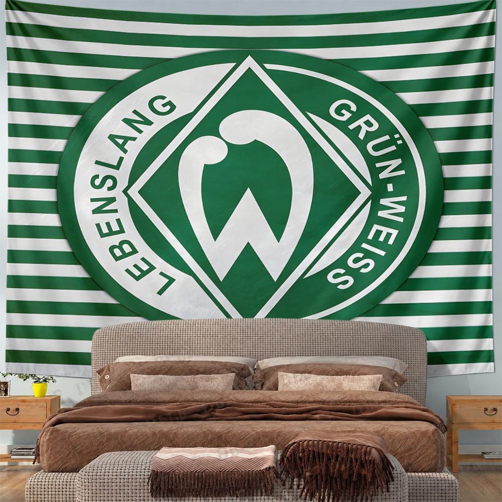 Werder Bremen Lebenslang Grun Weiss Football Crest Wall Tapestry Green White Horizontal Stripe Fan Decor Gift