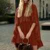 Abito Elegante da Donna in Chiffon con Dettaglio a Volant Collo Alto Manica Svasata Mini Abito Casual Vestibilità Larga Abito Estivo