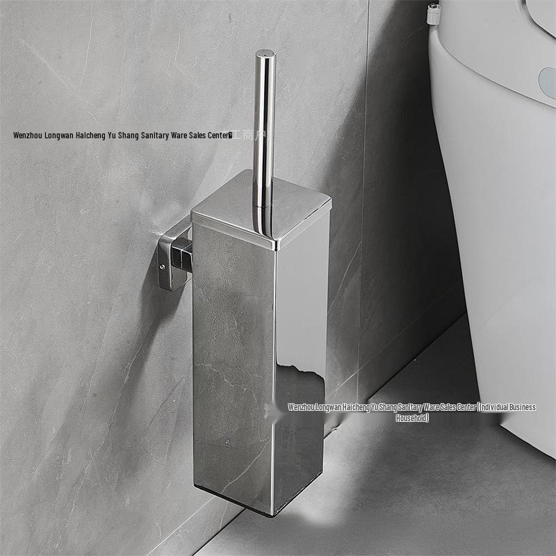 Stainless Steel Wall-Mounted Toilet Brush Set with Lid - Odor-Proof Bathroom Cleaning Tool