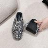 Fashion Fashion square head sequin cloth slippers spring new Bao head deep mouth soft sole anti-slip wear-resistant flat shoes