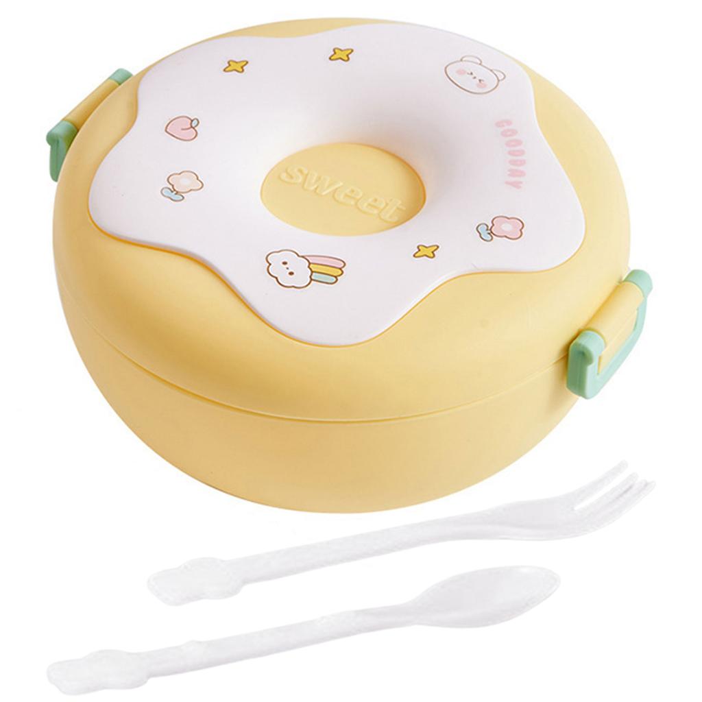 Cute Cartoon Donut 1000ml Lunch Box Microwavable Bento Container with Compartments Students Supply