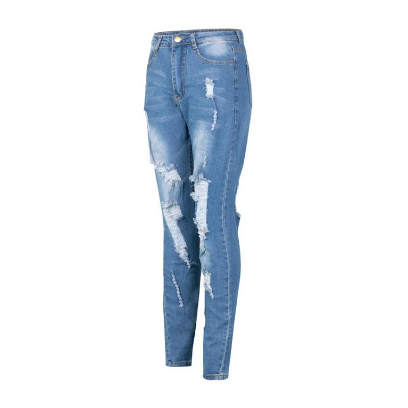 Women's Fashion Ripped Jeans Stretch Thin Beggar Pants Casual Denim Pants High Waist Leggings Trousers
