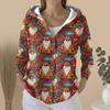Women's Fashion Casual Sweater Button-Up Print Cardigan  Hooded Jacket
