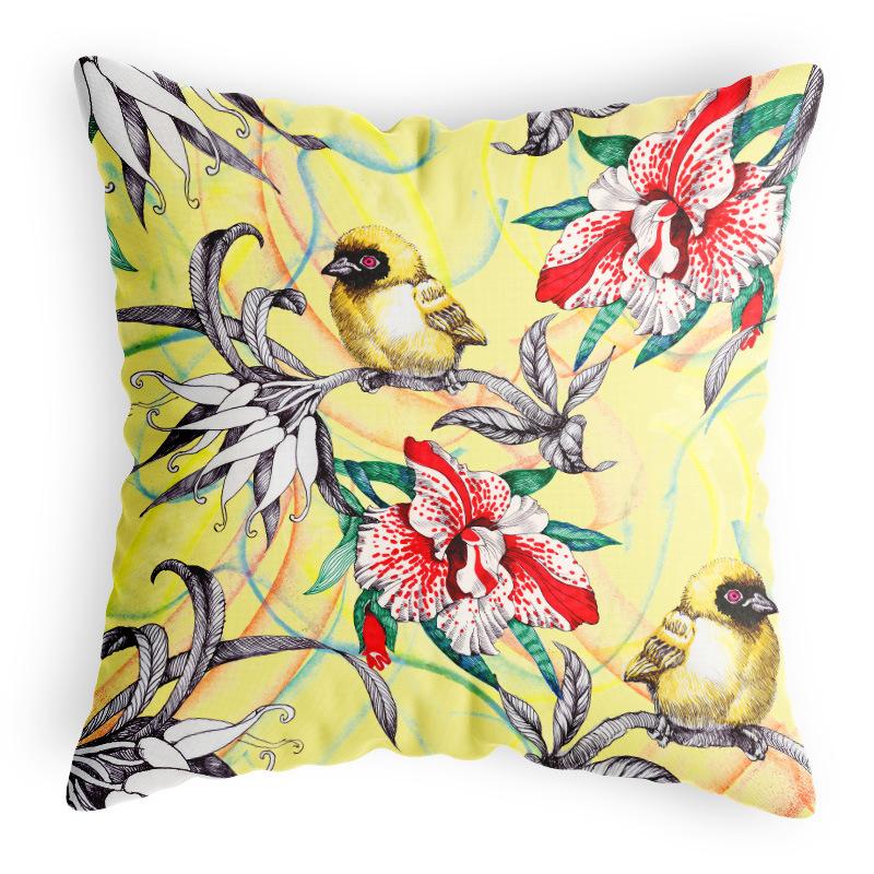 New Chinese Style Pillowcase with Flower and Bird Digital Printing, Thickened Fabric Cushion Cover, Special Bedside Office Car Cushion Cover