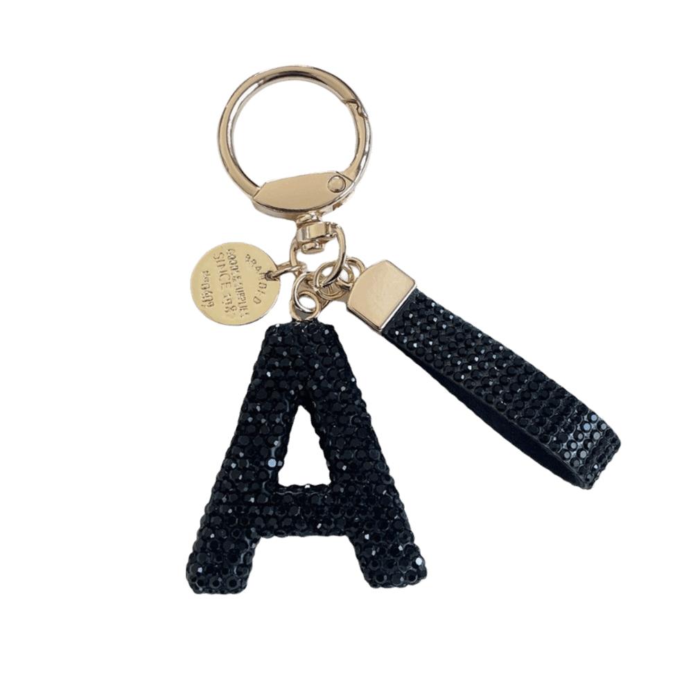 

Shiny Letter Key Chain Lucky Charm Crystal Letter Pendant Stylish Bag Hanging Gifts Letter A чорний