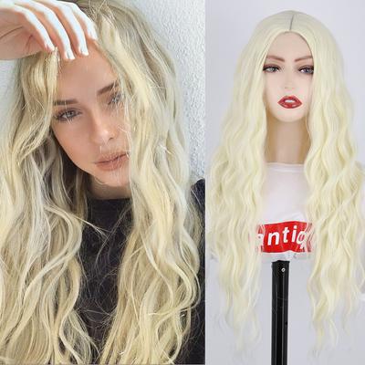 Loira longo ondulado peruca de fibra sintética halloween cosplay perucas para mulheres uso diário marrom preto natural ondulado perucas