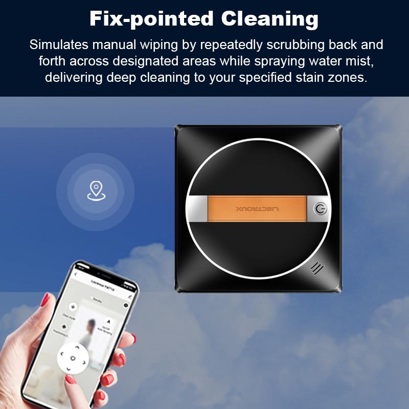 Robot Window Cleaner LIECTROUX YW710 ,Dual Water Spray,Smart Memory,High Vacuum Suction, Laser Sensor, Home Wall Glass Cleaning Robot