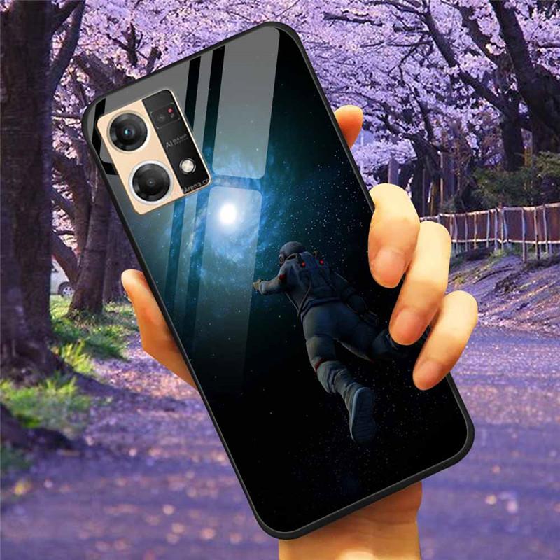 For Oppo Reno7 4G Case Fashion Tempered Glass Moon Star Bumper Cases for Oppo Reno 7 4G Phone Cases CPH2363 Luxury Funda Capa