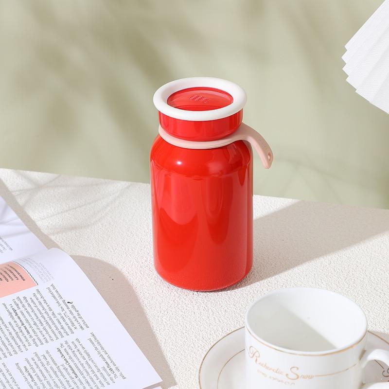 Mini Edelstahl Isolierte Wasserflasche 400ml Thermosbecher Tragbar Auslaufsicher mit Deckel Reisebecher Milch Saft Kaffee Wasserbecher
