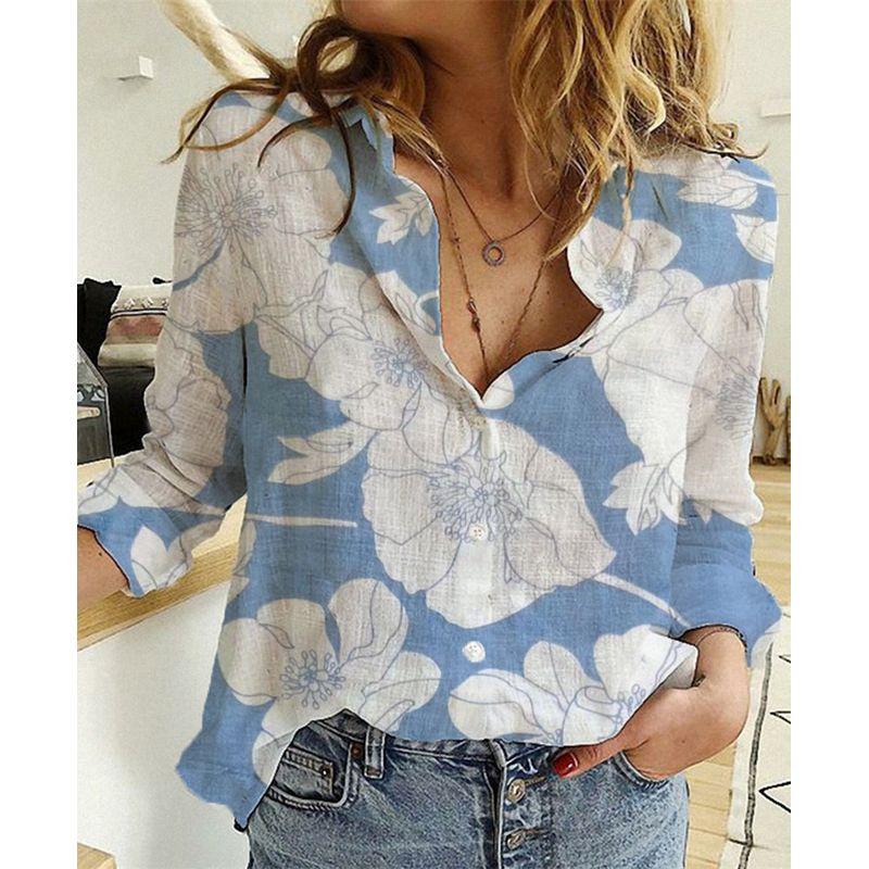Solid-Color Lapel Short-Sleeve Loose Top Lapel Short Sleeve Loose Shirt for Women