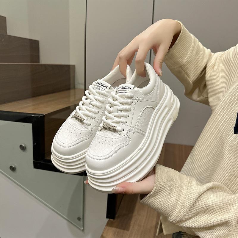2025 New Thick-soled Leather Little White Shoes Women's Autumn Sports Shoes Korean Version Inner Height-increasing Casual Board Shoes Women's St