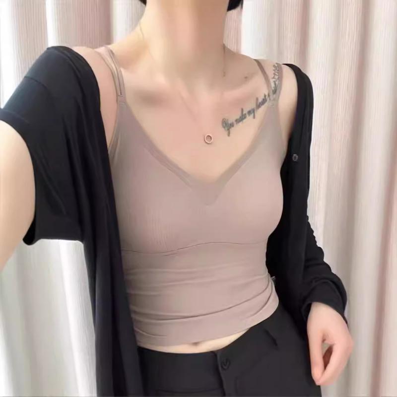 Seamless Round Neck Adjustable Thin Shoulder Strap with Chest Pad Beauty Back Is Breathable Seamless Suspenders Small Vest Women