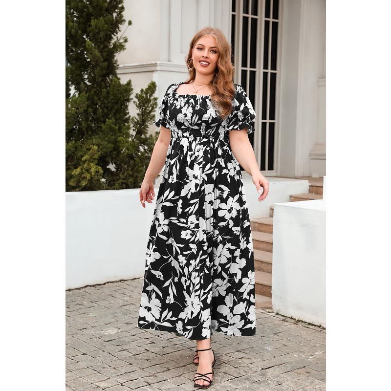 Vestido feminino de verão plus size estampado casual vestido de férias boêmio elegante midi vestidos longos