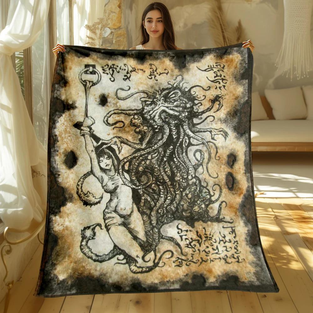 Book of Cthulhu Print Four Seasons Blanket Sofa Bed Cover Soft and Fluffy Blanket Soft Warm Flannel Throw Blanket Gift Art