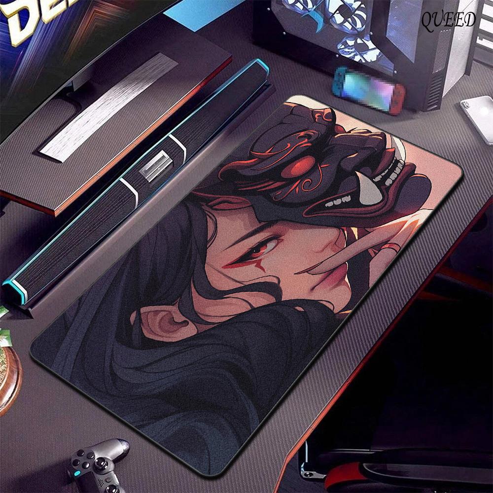 900x400mm Locking Edge Mousepad Oni Mask HD Print Keyboard Mousepad Anime Girls Large Gaming Mouse Mat Rubber Non-slip Desk Pad