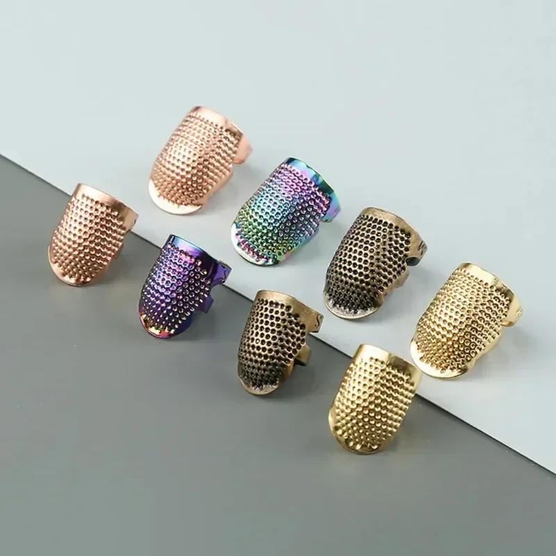 Sewing Thimble Adjustable Thimble Finger Protector Metal Finger Shield Ring Non-Slip Needle Press Finger Sleeve DIY Sewing Tool