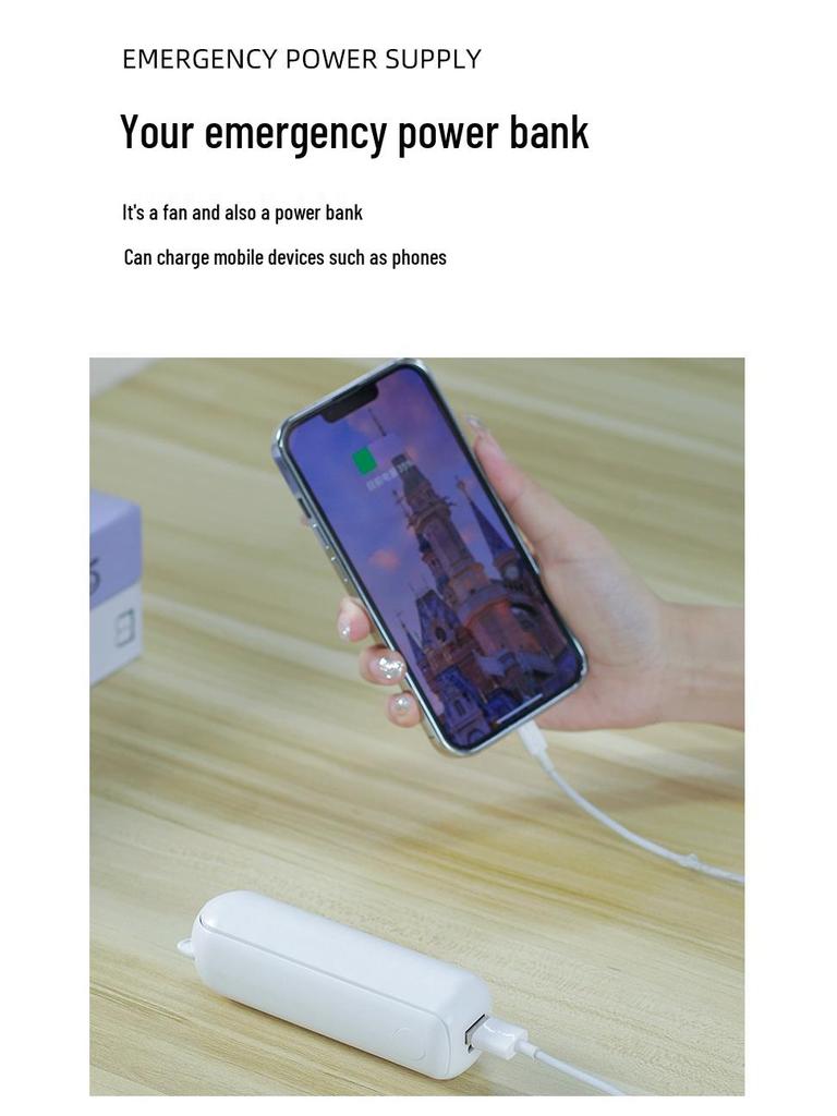 Portable Two-in-One Mini Fan & Power Bank with Long Battery Life for Outdoor Use