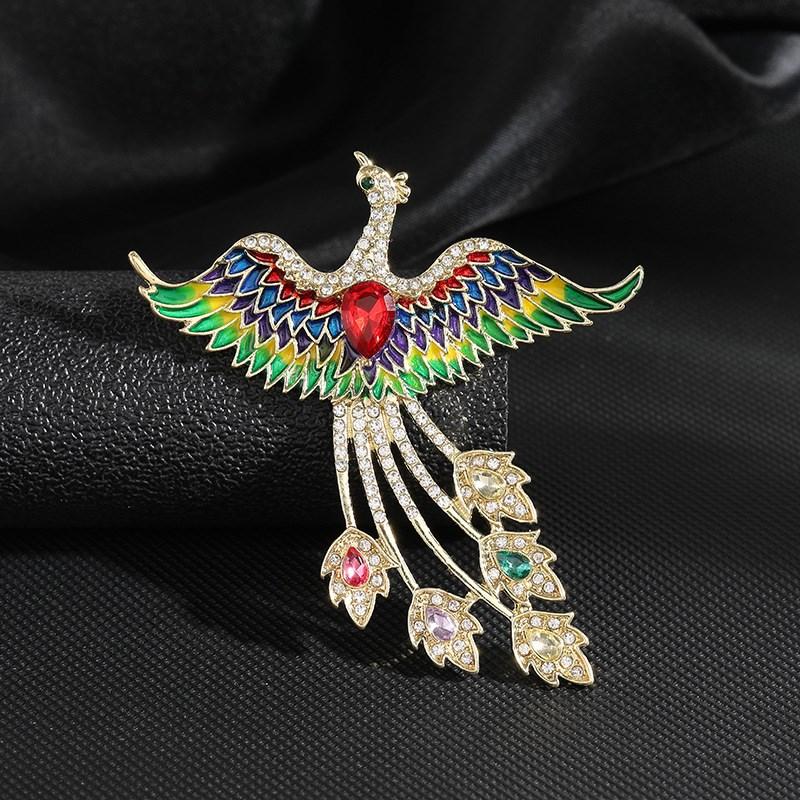 SKEDS Classic Crystal Pearl Phoenix Alloy Broocch Pin For Women Men Fashion Exquisite Rhinestone Badges Creative Animal Corsage