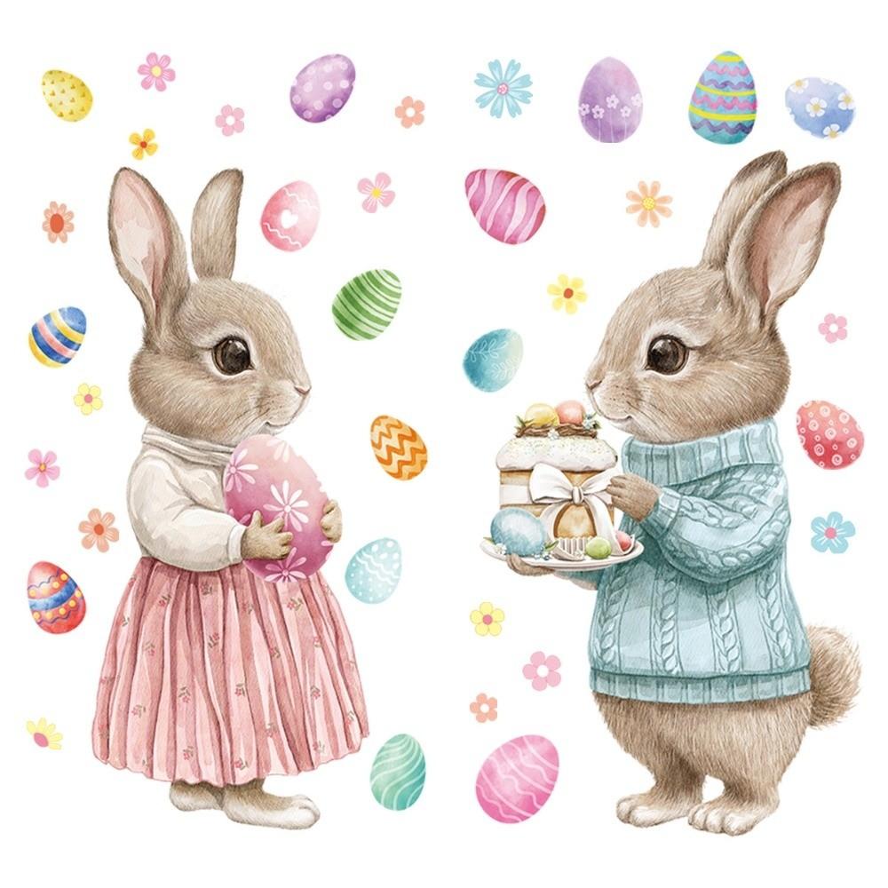 Cartoon Rabbit Easter Window Door Stickers PVC Happy Easter Bunny Decal  Ester Decorations
