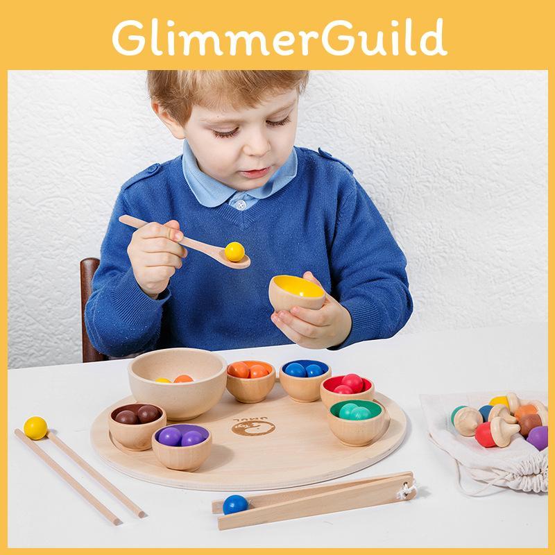 Color Wooden Bead Sorting Tray Educational Toy Toddlers Preschool Learning Play