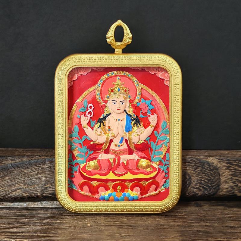 Tibetisches Grünes Tara & Gelbes Jambhala Amulett: Titanstahl Medizin Buddha Anhänger