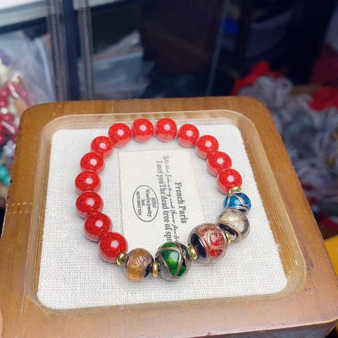 

Ash-Glazed Bead Bracelet with Medium-Crystal Sand - Simple, Versatile, Fashionable, and Unisex. Perfect for Live Streaming.