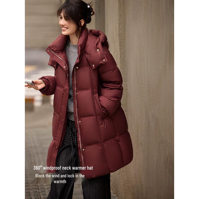 XWI Women's Puffy Hooded Mid-Length 90% White Duck Down Jacket