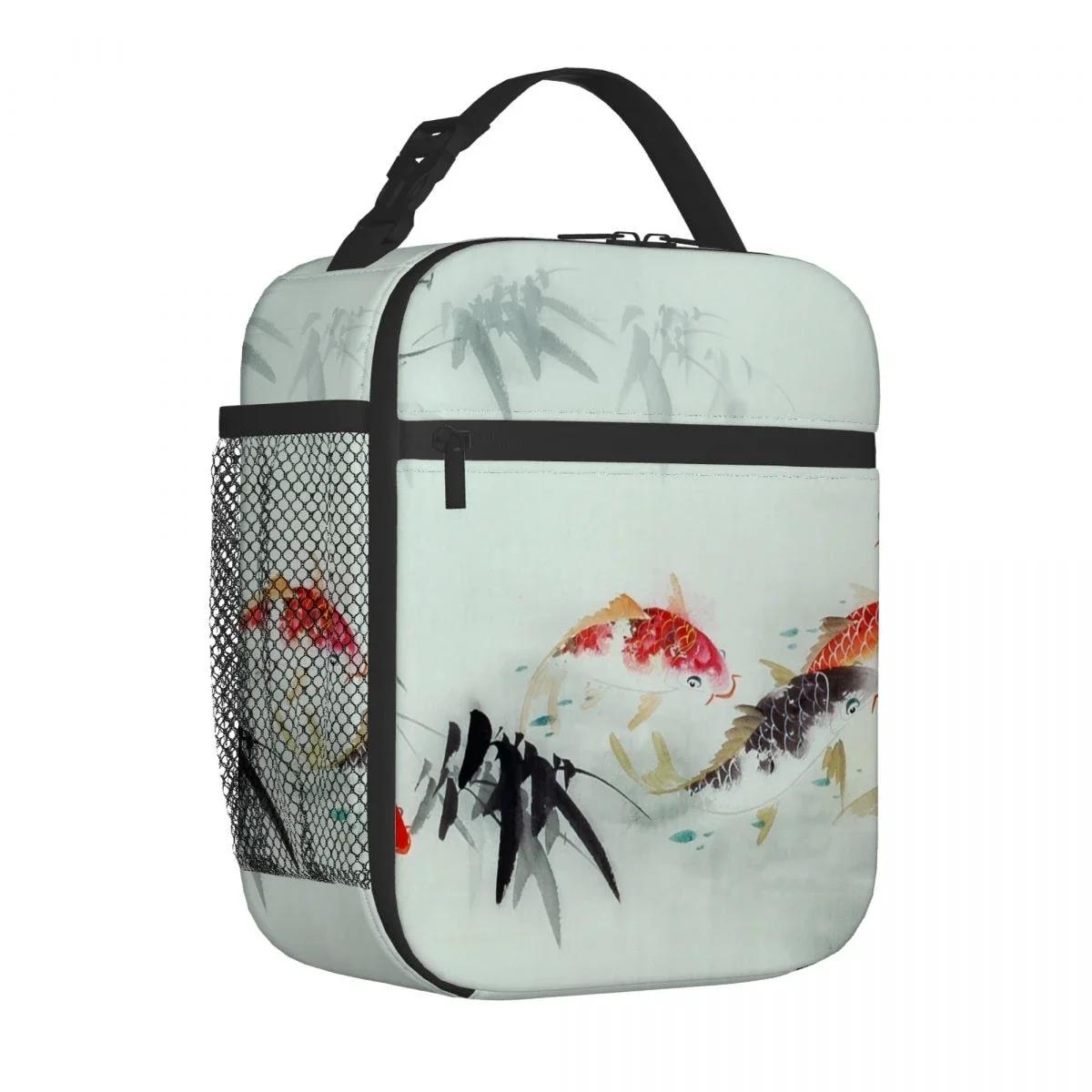 

Сумка для ланча с рисунком карпа и чернилами кои, переносная, алюминиевая фольга, утолщенная, термоизоляционная, водонепроницаемая, сумки для ланча, дамская сумка 26x21x11CM серебряный