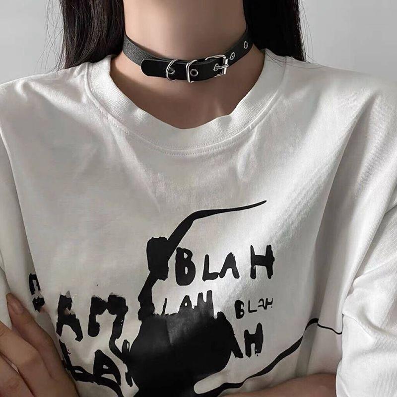 Xuan Ya Same Style All-Matching Flat Buckle Leather Choker Collar Clavicle Necklace Women's Fashion Dark Sexy Necklace