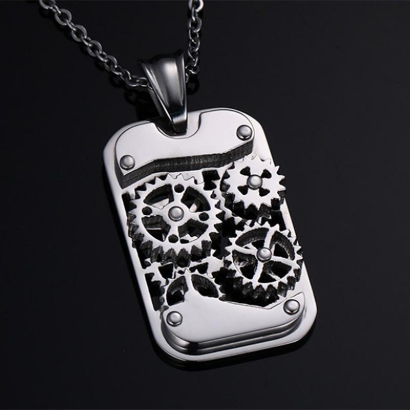 Steampunk Machine Pendants Jewelry Stainless Steel Rotatable Gear Design Men Mechanical Manual Pendants&Necklaces