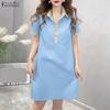 Women Casual Turn Down Collar Short Sleeve Shirt Dress