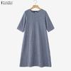 ZANZEA Women Plaid Print Casual Round Neck 3/4 Sleeve Loose Dress