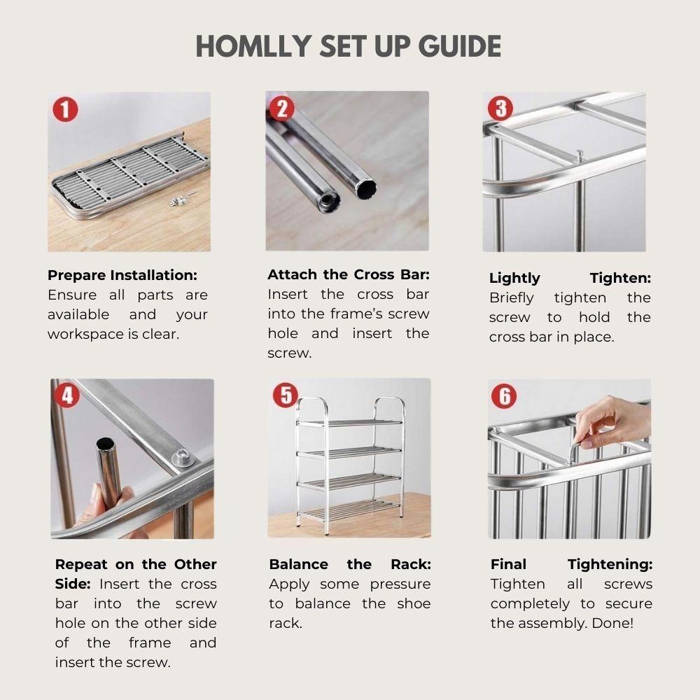 Homlly Tonii Stainless Steel Shoe Rack (2/3/4/5/6 Tier)