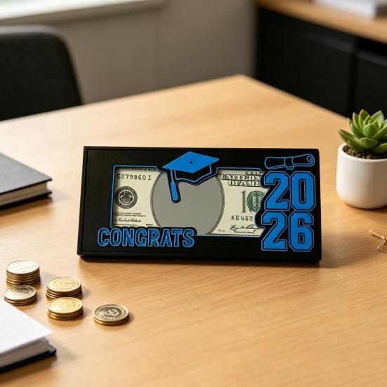 2026 Graduation Money Holder Wooden Cash Gift Holder Class of 2026 Money Card Envelope Box for High School College University Senior Graduates