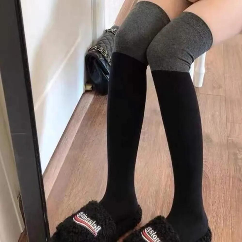 Women s Casual Ribbed Contrast Knee Socks Long Knee Socks Graylow/FREE