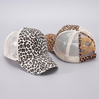 1 Women'S Sexy Leopard Print With Ponytail Baseball Cap, Suitable For Street Outdoor Leisure