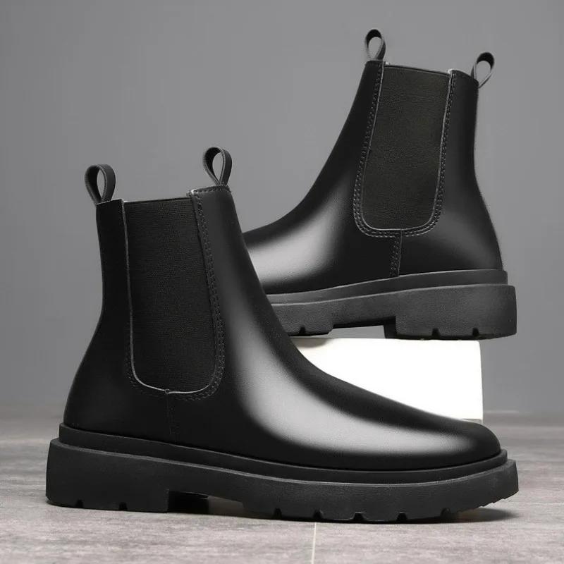 Men's Autumn Chelsea Boots Solid Color Black Retro Motorcycle Ankle Boots for Men Outdoor High Top Casual Shoe Botas Para Hombre