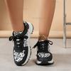 Women's Casual Sneakers Black-white Leopard Sports Shoes for Women Lace Up Wedge Heel Anti-slip Vulcanize Shoes Tenis De Mujer